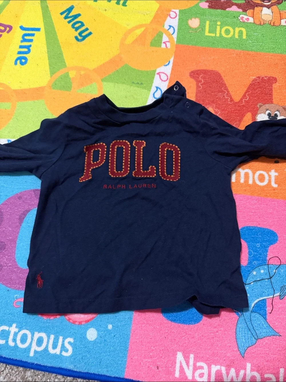 Ralph Lauren Navy Long-Sleeve Tee with Red POLO Logo